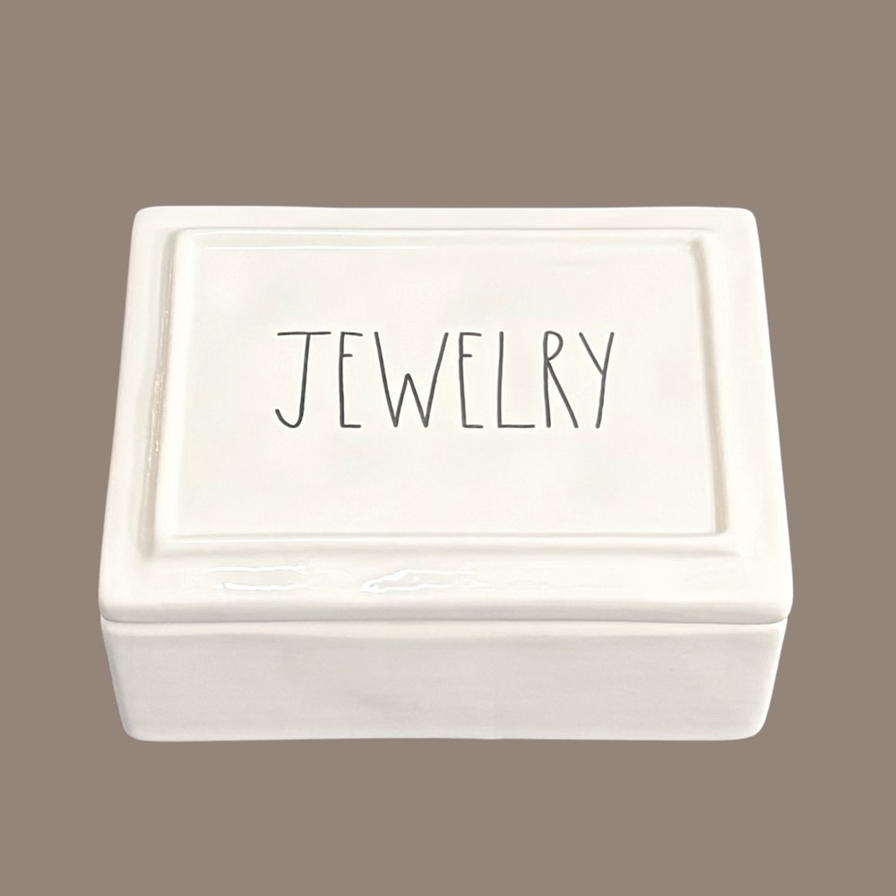 Rae Dunn Jewelry Ceramic Trinket Box with Lid Divided Organizer White - Picture 5 of 9